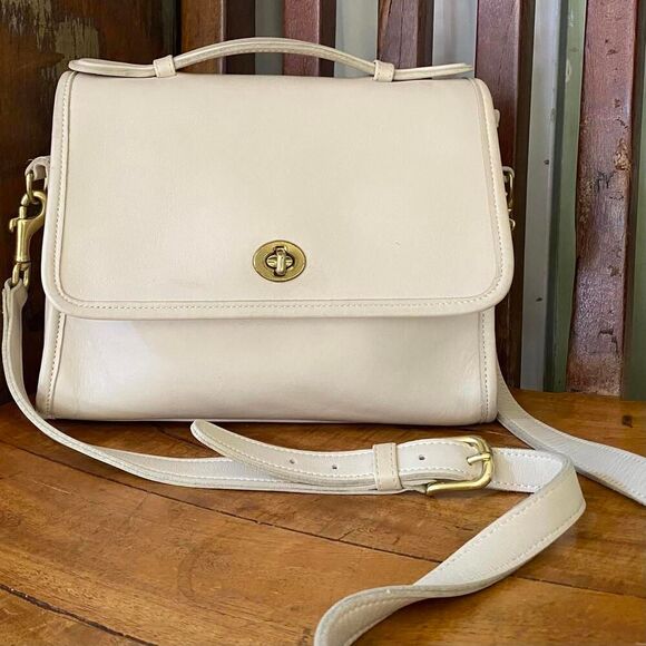Coach Handbags - COACH Vintage Court Satchel Cream/Bone Brass Crossbody Leather Bag 9870